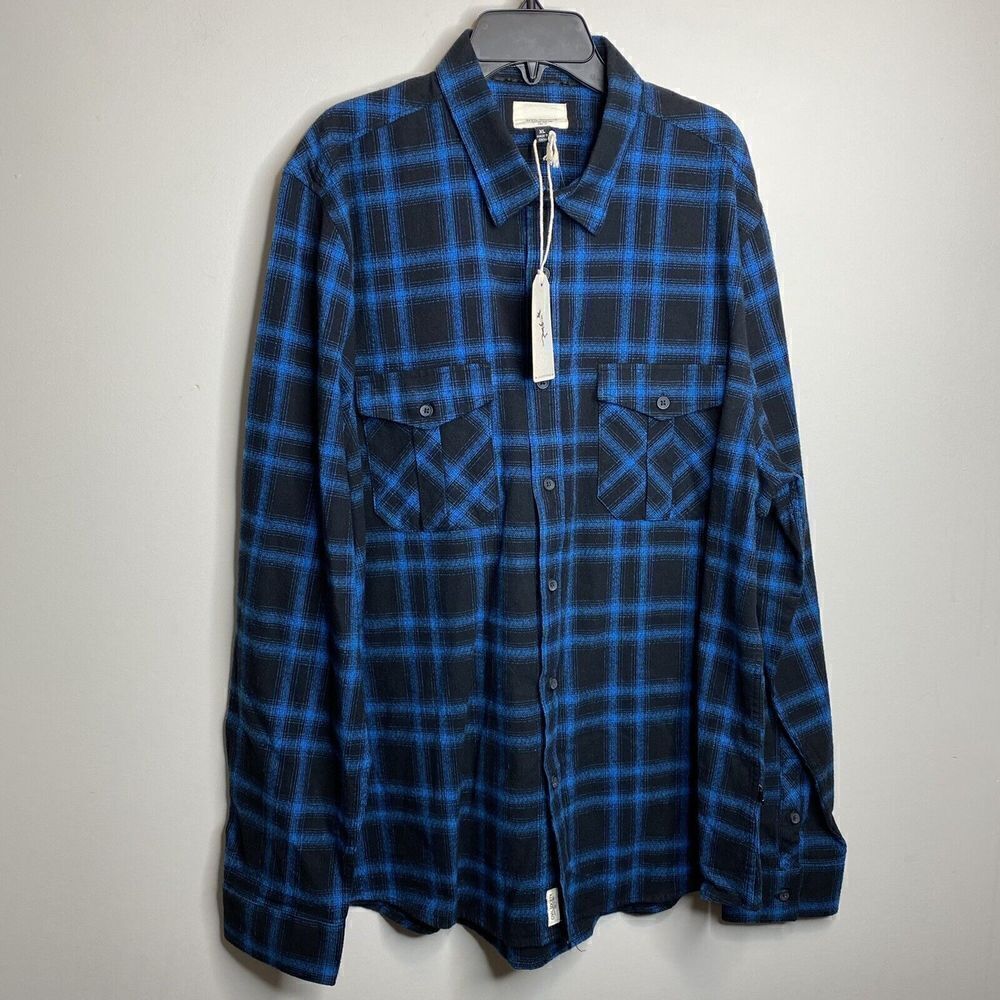 CIVIL SOCIETY Shirt Mens Small Brushed Flannel Plaid Button-Up NEW Blue - Picture 2 of 6